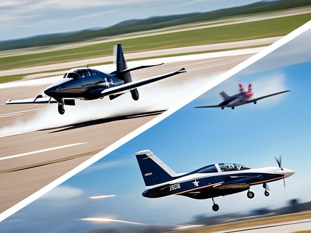Landegeschwindigkeit verschiedener Flugzeugtypen